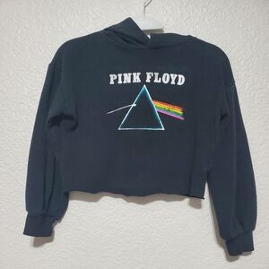 Pink Floyd Black Long Sleeve Cropped Graphic Hoodie Sweatshirt Size Medium 7/8